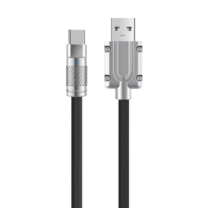 Силиконовый USB кабель c цинковым молдингом Type-A Type-C, 3 A быстрая зарядка, 1 м, 480 Мбит/с, черный, ZiPOWER